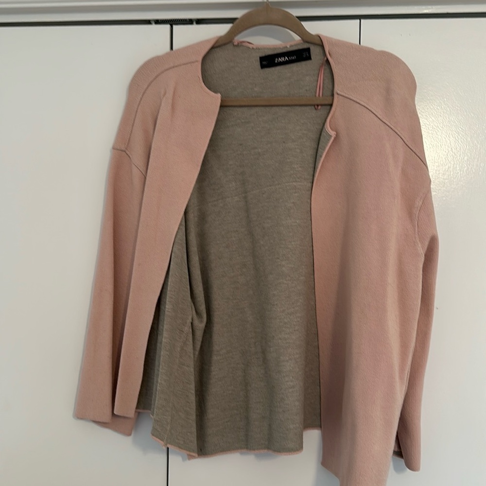 Zara Knit Sweater Open Front Long Sleeve Size M Peach Pink Women
